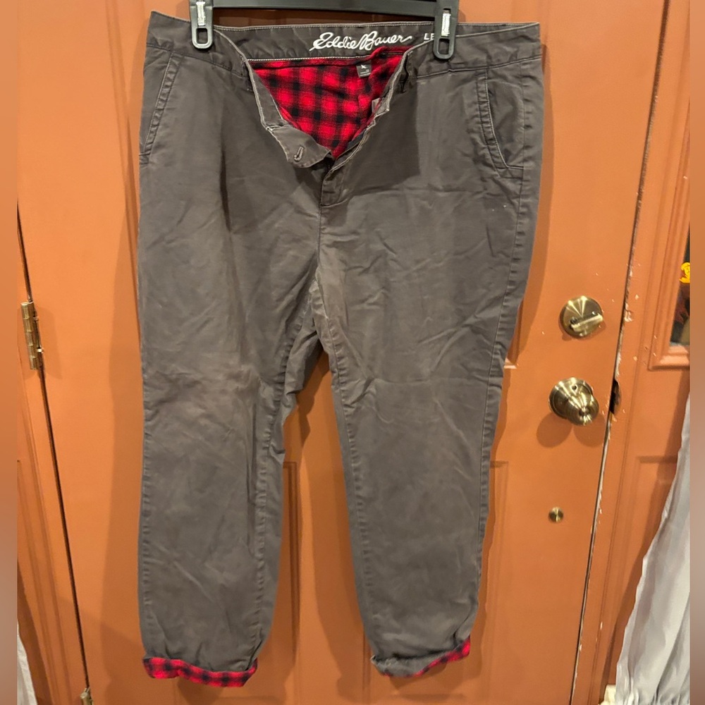 Eddie Bauer Women’s Legendwash Stretch Gray Flannel Lined Pants Boyfriend Cut